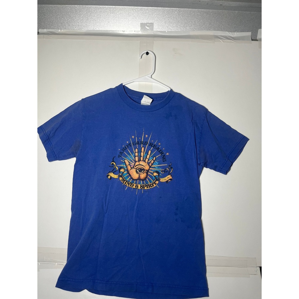 Vintage AAA Tarot Card Reading Mind & Spirit Graphic T-Shirt Blue Small